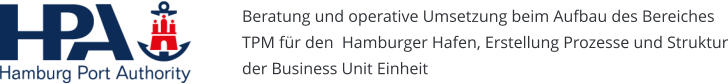 Beratung und operative Umsetzung beim Aufbau des Bereiches TPM für den  Hamburger Hafen, Erstellung Prozesse und Struktur der Business Unit Einheit